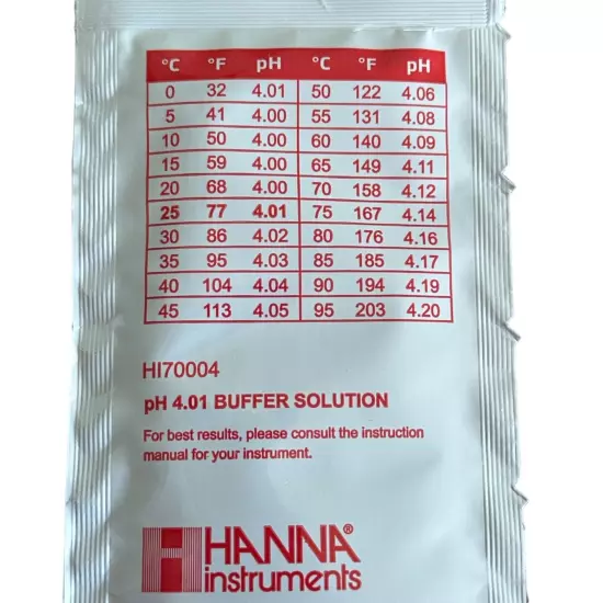 3x 20ml pH 4 Buffer Calibration Solution - 4.01/milwaukee/m10004/hanna/hi70004