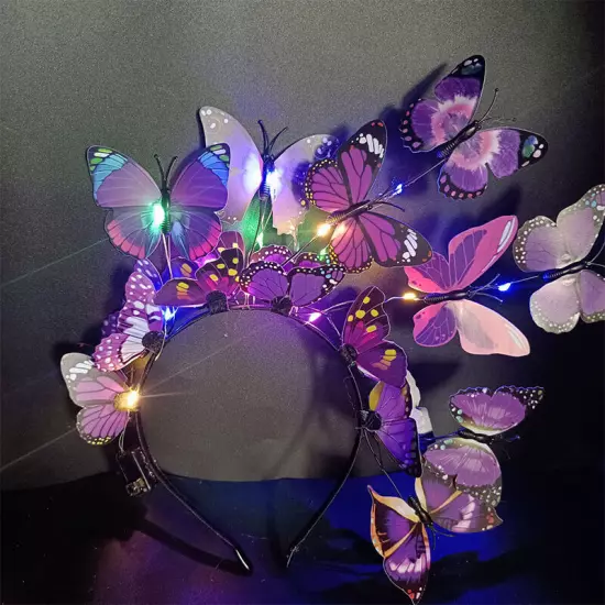 Women Girls Glowing LED Fairy Butterfly Party Hair Head Band Headband Hair Hoop