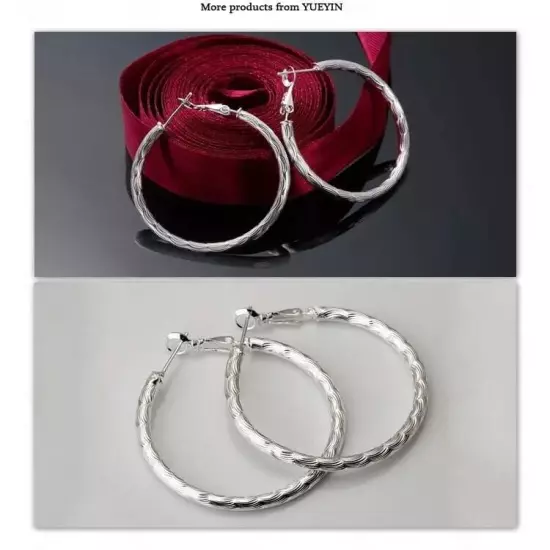 New Stunning Women Girls 925 Sterling Silver E Round Hoop Earrings 