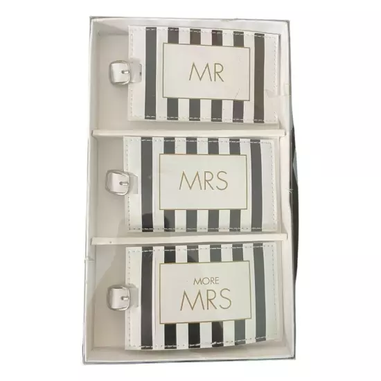 Francesca's Newlywed Luggage Tags. 3 Black & White Tags (Mr, Mrs, More Mrs)