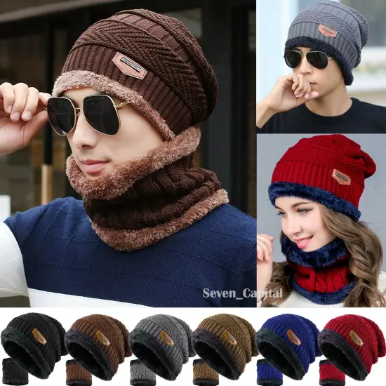 Mens Womens Winter Baggy Slouchy Knit Warm Beanie Hat and Scarf Ski Skull Cap 