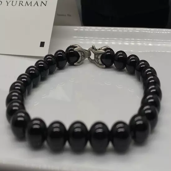 DAVID YURMAN Matrix 8mm Bead Black Onyx Shinny Spiritual Beads Bracelet 8.5”