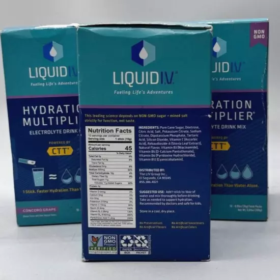 Liquid I.V. Hydration Multiplier Electrolyte 10 Sticks Grape, Pack of 3, ASK EXP