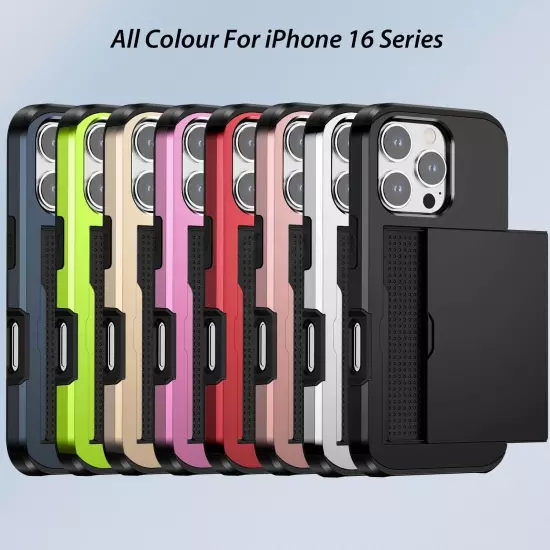 iPhone 16 Pro Max Plus Case Slider Wallet Card Shockproof Cover For Apple