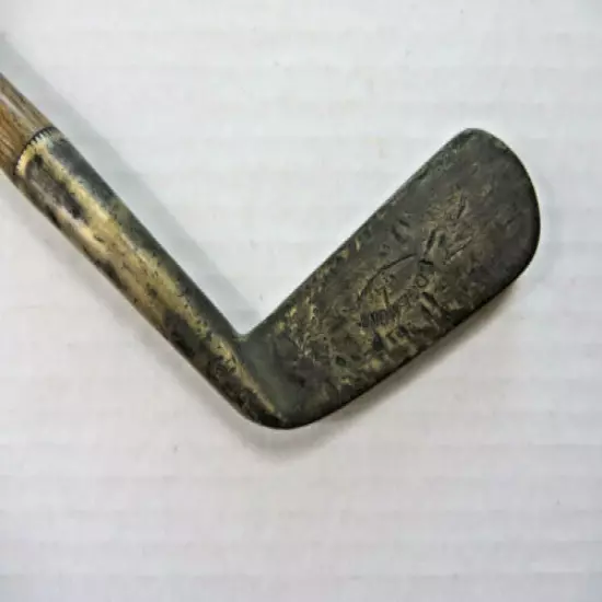 Vtg Edgemont Brass Head Hickory Wood Shaft Putter Leather Grip 34" Tall 