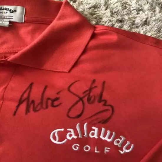 018 NWT Authentic Callaway Golf Shirt Hand Signed Andre Stolz Cotton Mens Size L