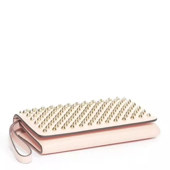 CHRISTIAN LOUBOUTIN Macaron pink gold spike stud flap wallet clutch bag