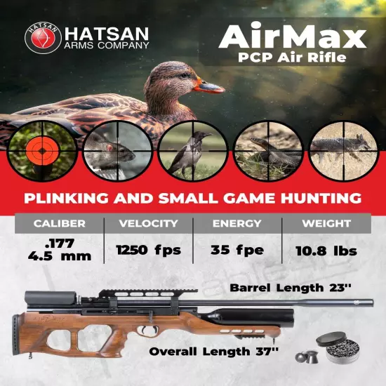 Hatsan AirMax PCP QE Bullpup PCP Side-lever Hardwood Stock . 177 Cal Air Rifle