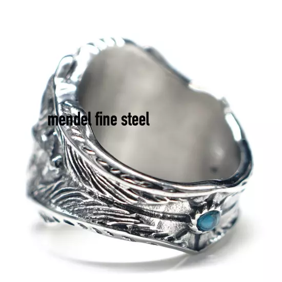 MENDEL Mens Large Biker Eagle Turquoise Stone Ring Men Stainless Steel Size 7-15