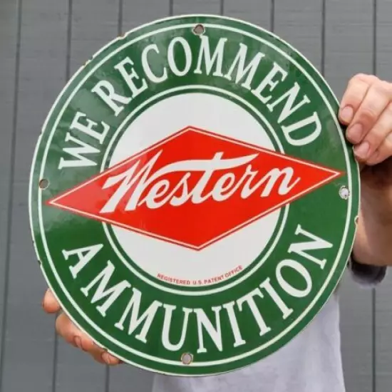  VINTAGE OLD WINCHESTER WESTERN AMMUNITION PORCELAIN GUN HUNTING SIGN HUNT