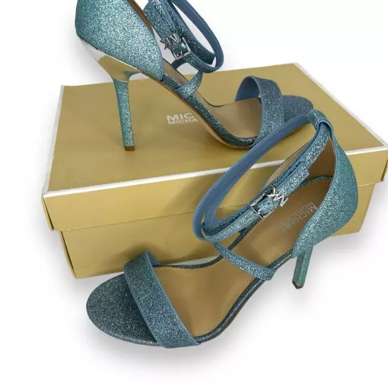 NWT Michael Kors Women's Astrid Stiletto Dress Sandals Blue Glitter Size 8.5 NEW