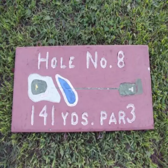 VINTAGE Hand Carved Hole No 8 Golf Painted Wood Sign 23 3/4" x 11 1/2" Folk Art