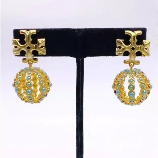 Tory Burch Roxanne small drop crystal stones earrings in gold