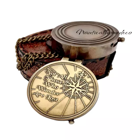 Engraved Brass Compass with Leather Case - Motivational Quote - Nautical Gift