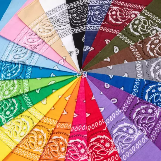 108 Pack Unisex Wholesale Paisley 100% Cotton Double Sided Print Bandanas Bulk