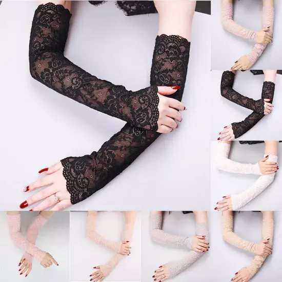 Long Fingerless Women Sexy Lace Gloves Ladies Fishnet Sunscreen Mesh USA