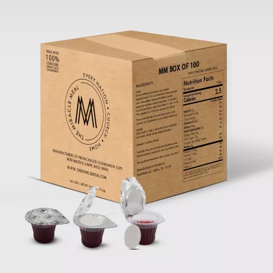 The Miracle Meal Pre-filled Communion Cups & Wafer - Box of 100 Made in USA