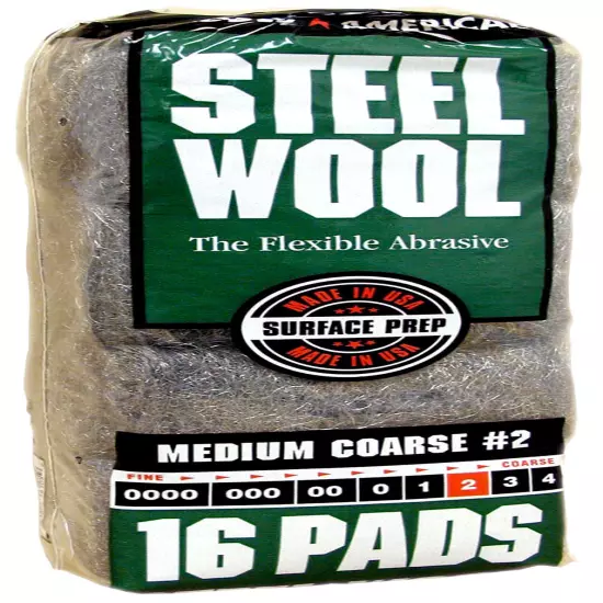 Case Rhodes American Steel Wool Grade 2 - Medium Coarse ~ 6 bags of 16 pads