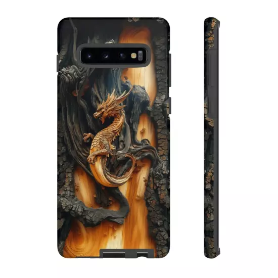 For iPhone, Samsung Galaxy, Pixel - Phone Case Cover - Carved Wood Dragon Print