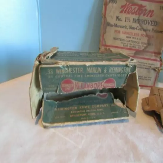 VINTAGE LOT OF 3 RIPPED WESTERN-KLEANBORE BLANK CARTRIDGE SHELLS Box Empty