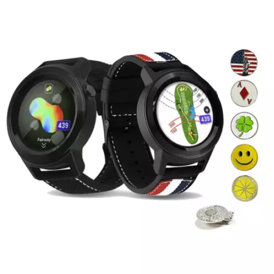 GolfBuddy aim W11 Golf GPS Smartwatch Bundle with 5 Ball Markers & 1 Hat Clip 