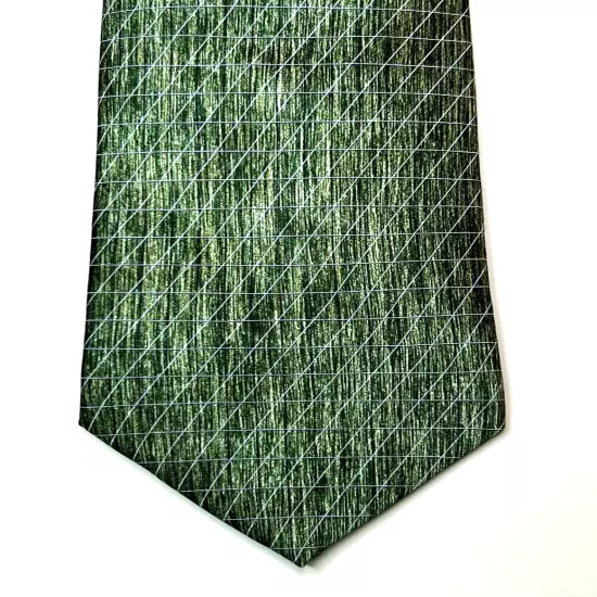 Lanvin Paris designer silk neck tie green geometric pattern