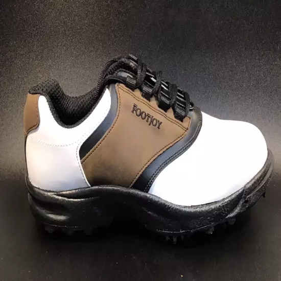 Footjoy GreenJoys White/Brown Leather Lace-Up Golf Shoes, Size 9M, Style 45516