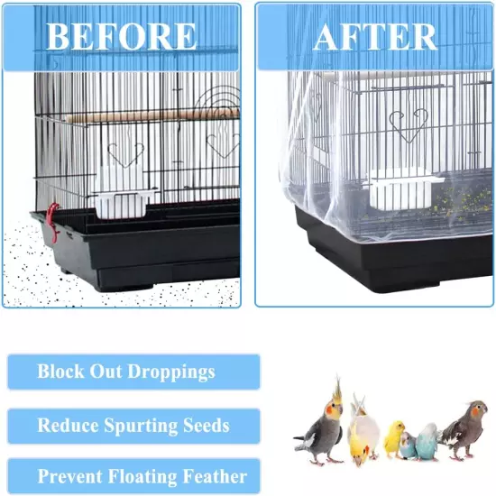 Extra Large Bird Cage Seed Catcher Guard Universal Birdcage Cover Nylon Mesh Net