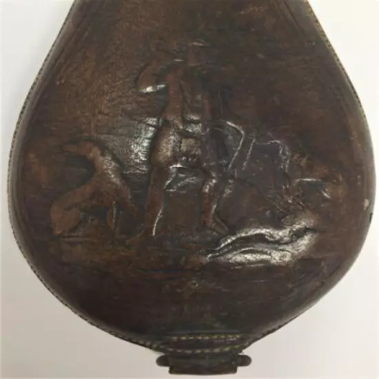 G & JW Hawksley Sheffield Powder Flask Rare Indian Hunting Deer w/Dogs Scene