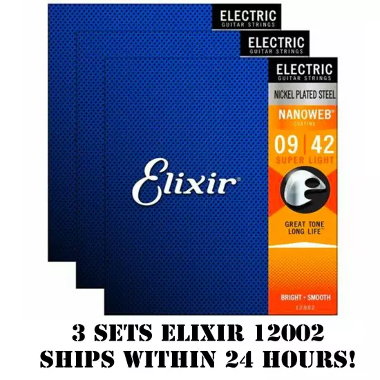 *3 SETS ELIXIR NANOWEB 12002 NICKEL PLATED ELECTRIC GUITAR STRINGS LIGHT -9-42*