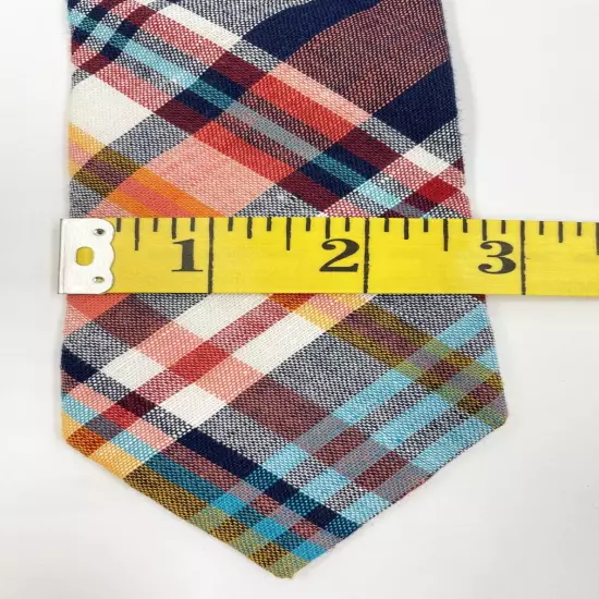 Express Red Blue Plaid Linen Cotton Skinny Long Preppy Necktie Tie 2.8" x 63"