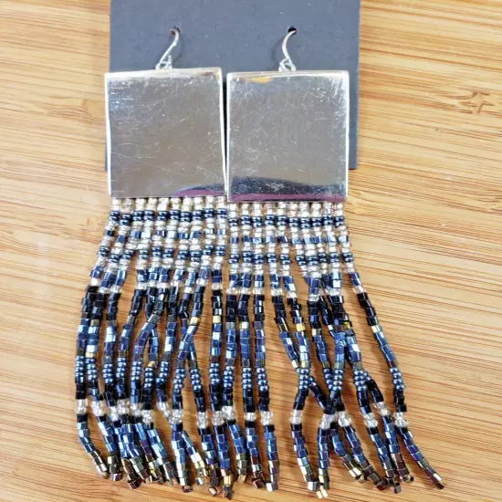 nOir Jewelry Silver Beaded Dangle Earrings Statement