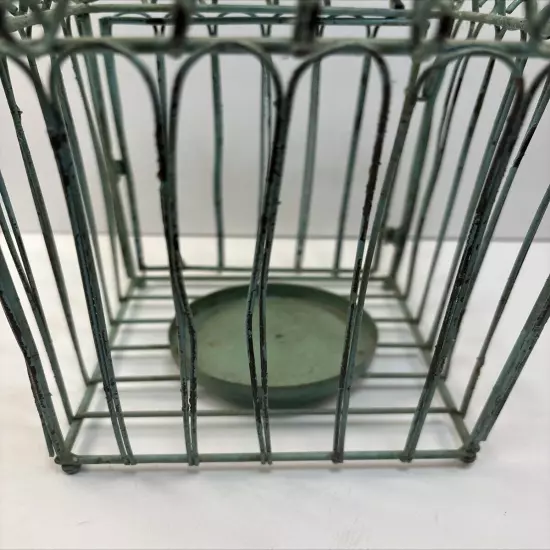 Vintage Metal Birdcage Candleholder Rustic Green Farmhouse 6”W X 12”T