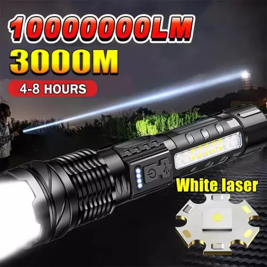 High Power White Laser LED Flashlight Built-in Battery USB Rechargeable Strong