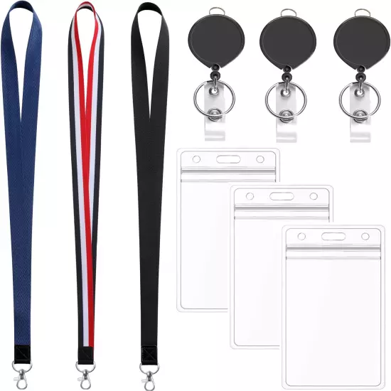 3 Pack Lanyards with ID Badges Holder and Retractable Badge Reel,Waterproof Clea