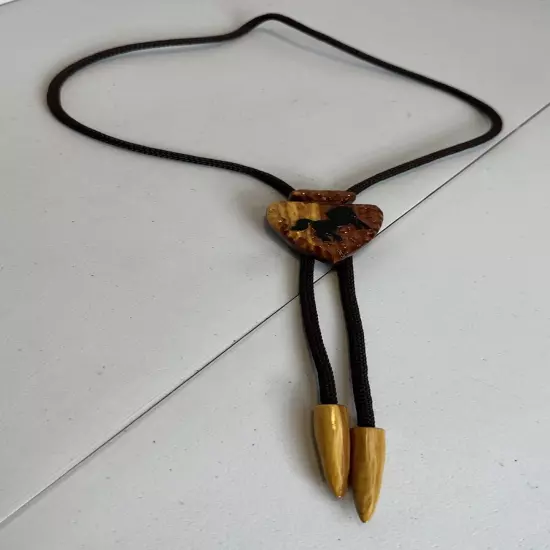 32” wood hand carved bolo Tie with horse