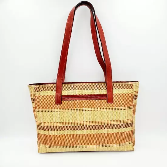 Patricia Nash Italian Fine Straw Multi Weave Ochre Viana Tote P544370 New