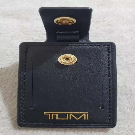 New Tumi Black Leather Luggage Name Tag with Gold-Tone Buckle