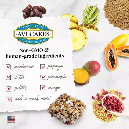 Fruit Delight Avi-Cakes Pet Bird Food, Made with Non-Gmo and Human-Grade Ingredi