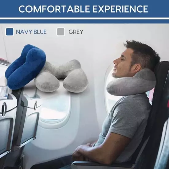 Inflatable Air Travel Pillow Airplane Office Nap Rest Neck Head Ear Plugs Mask