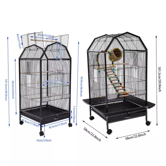 Bird Cage Large Pet cage Wheels Parrot Parakeet Canary Finch Conure with Stand