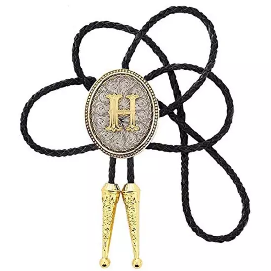 Bolo tie for Men Western Cowboy Golden Initial Letter A to Z Costume Bolo ties