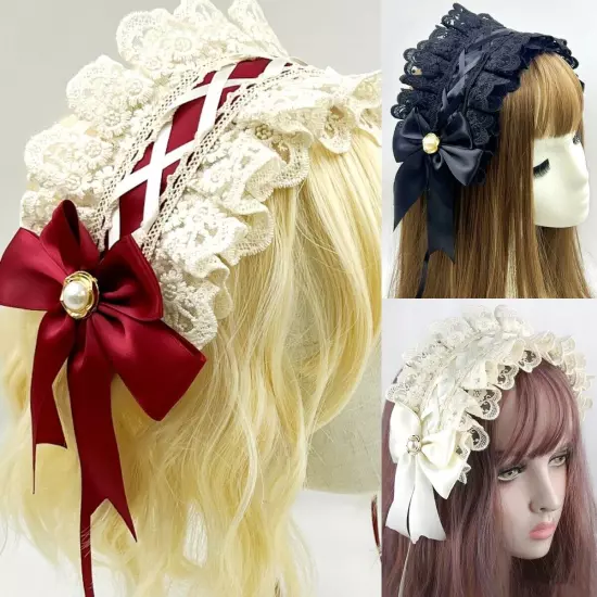 Gothic Lolita Headdress Maid Lace Hair Accessories Cosplay Bowknot Headband