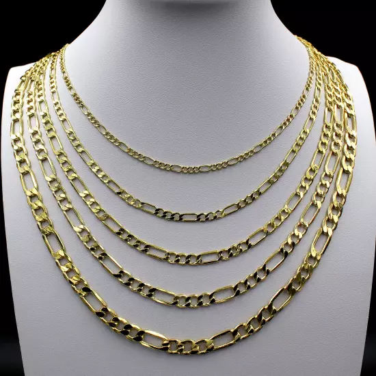 Real 10K Yellow Gold 2mm - 6.5mm Figaro Link Chain Pendant Necklace 16"- 30"