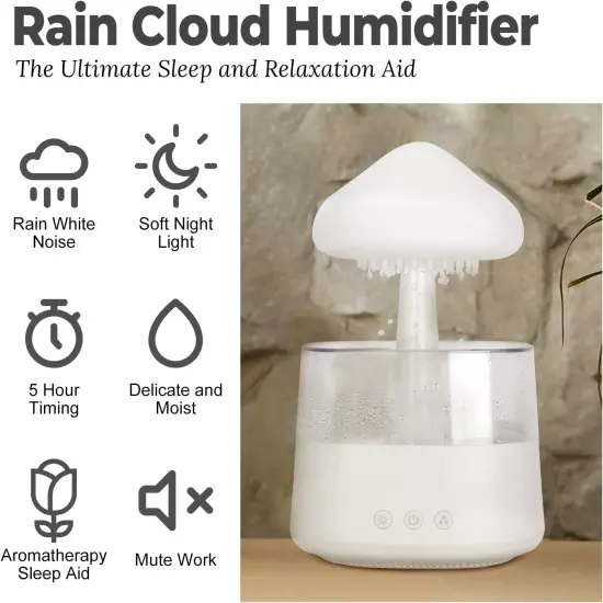 Rain Cloud Humidifier Water Drip with Adjustable LED Lights White Noise Humidifi