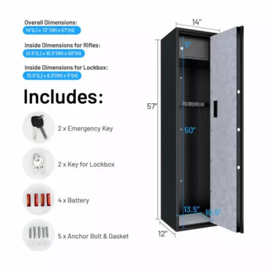 Biometric Fingerprint Rifle Safe Quick Access 5-Gun Cabinet w/ Lockbox