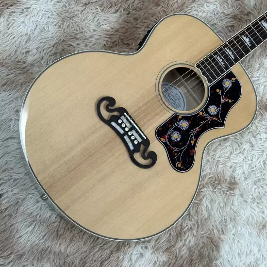 Gi brand El.v.s Presley SJ200 Jumbo Acoustic Natural Wood color W/case Free Ship