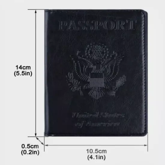 United States Passport Cover Wallet BLACK w/Neck Strap & ID Badge Holder ~ NEW