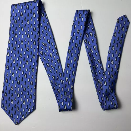 Brooks Brothers Makers Men's Pure Silk Necktie USA Designer Penguin AOP Blue