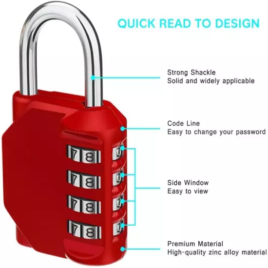 Combination Lock, 2 Four-Digit Outdoor Combination Padlock for Gym, School, Gate